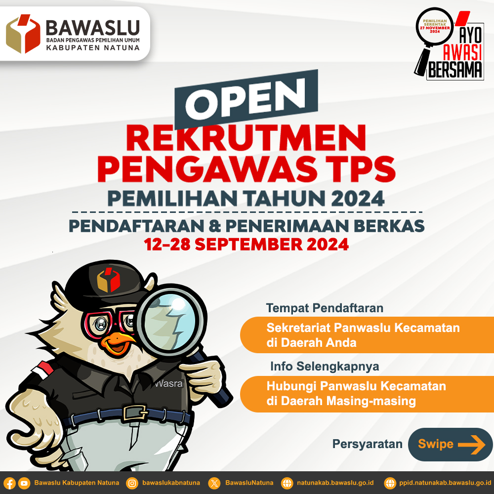 Pendaftaran Pengawas TPS untuk Pemilihan dimulai pada 12-28 September 2024