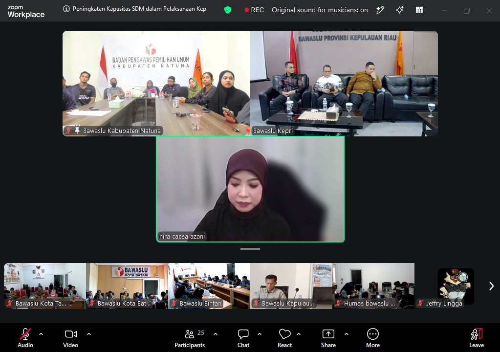 Tangkapan layar kegiatan pelatihan MC dan keprotokoleran Bawaslu pada (09/07/2026) melalui zoom meeting