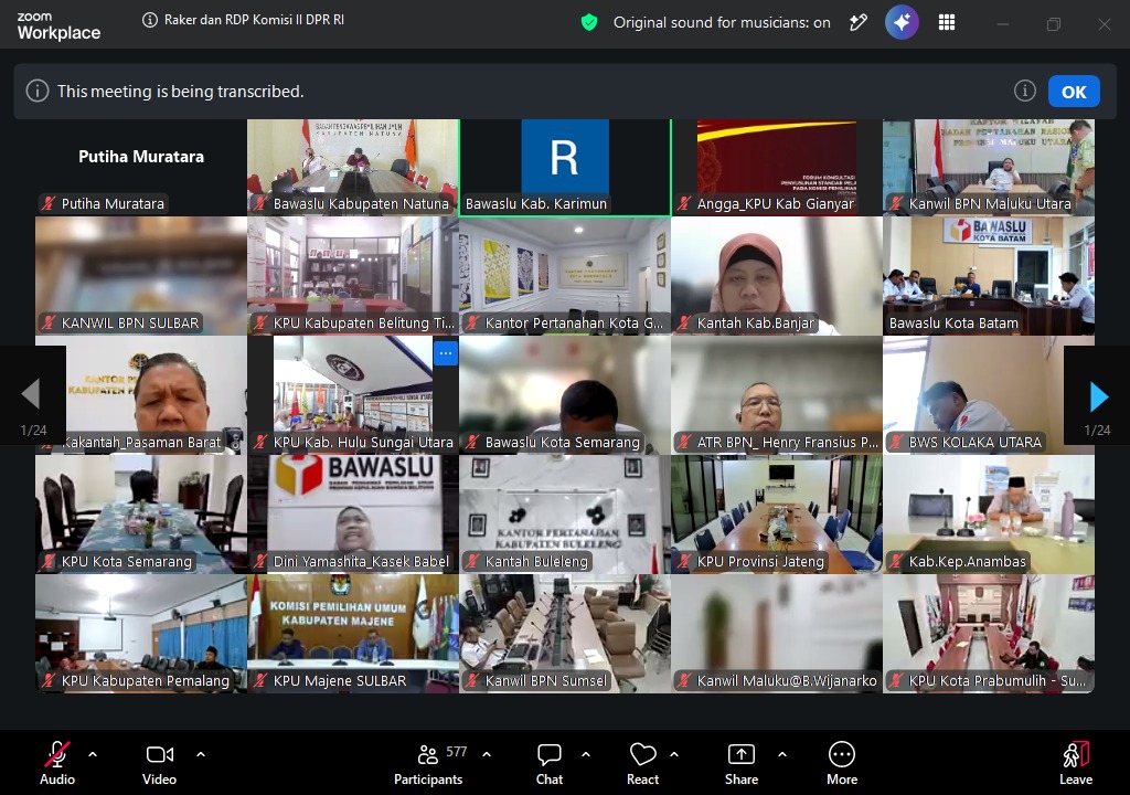 Tangkapan layar RDP Komisi II DPR RI Bersama Bawaslu RI pada (15/07/2026)